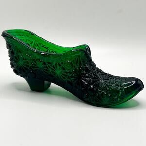 FENTON Emerald Green Slipper/Shoe In The Buttons & Daisies Pattern Vintage EUC